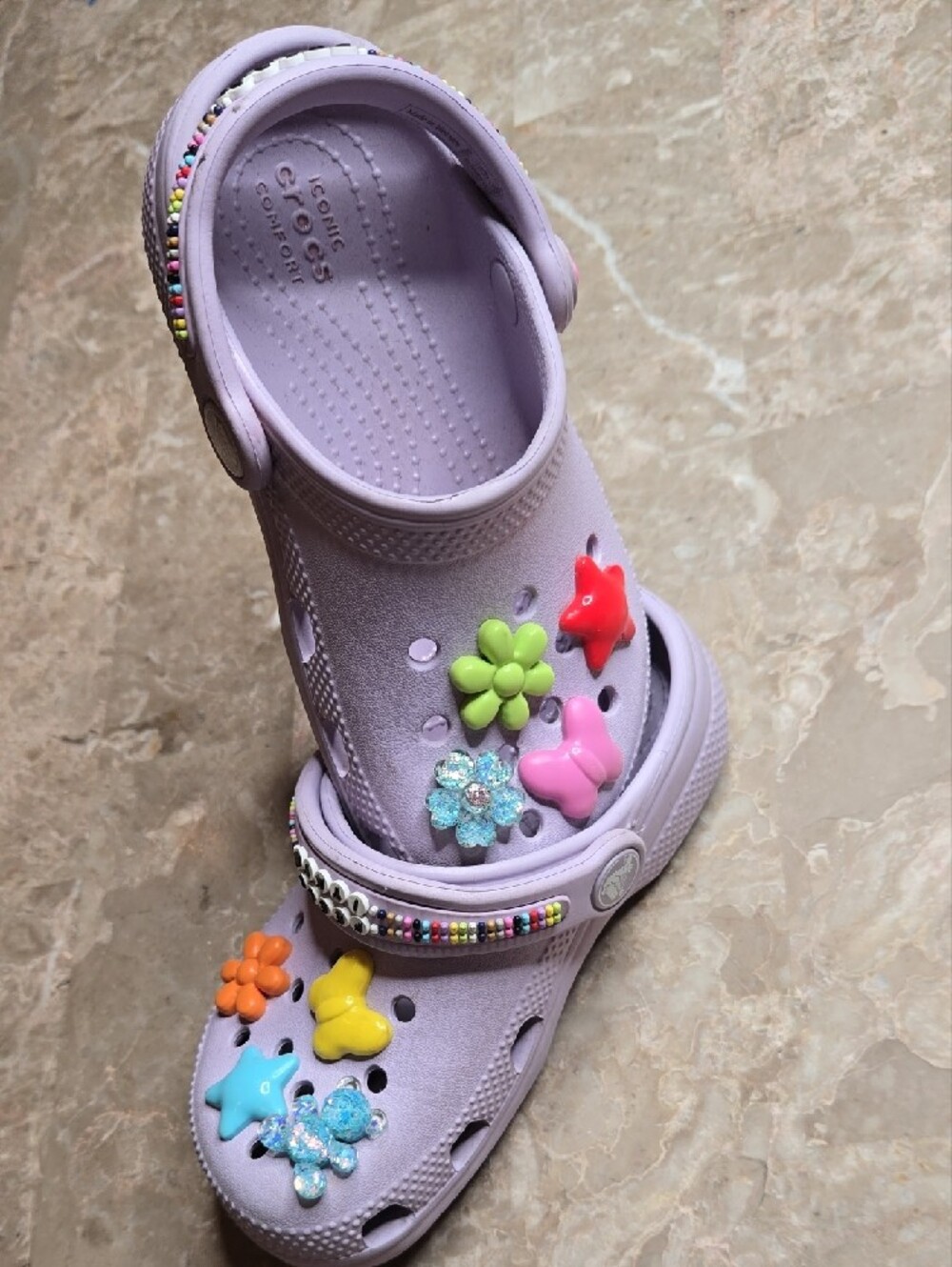 CROCS Kids Lavender Clogs with Colorful Charms - Picture 2 of 7